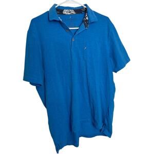 Tailor Vintage Men's Polo Shirt Size Large Golf Preppy Blue Solid Short Sleeve